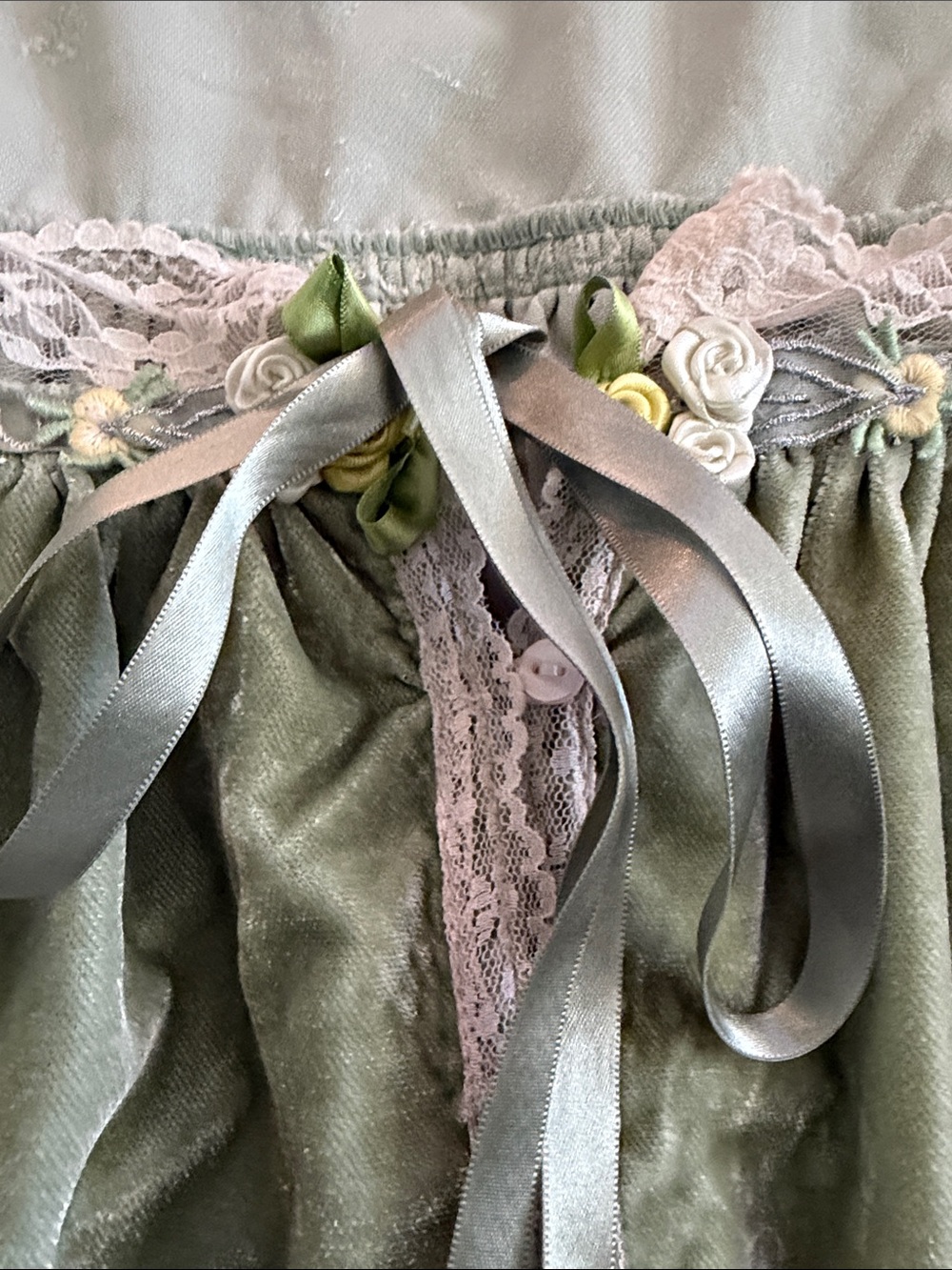 Free People Green Prairie Peasant Blouse with Lace Trim - Picture 3 of 7